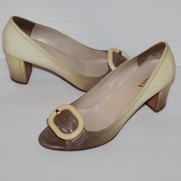 SOLD - Prada Two Tone Large Buckle Italy Heels 40/US 10 - Picture 4 of 8